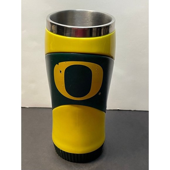 Oregon Ducks stainless steel tumbler coffee mug green yellow - Picture 1 of 7